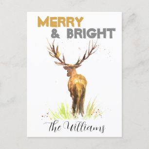 Cartão Postal De Festividades Feliz de aquarela russa do veado de Natal