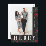 Cartão Postal De Festividades Feliz de Fotografias de Tipografia Botânica<br><div class="desc">Cartão Postal. Completamente personalizável de todas as formas possíveis, esta nova coleção de cartões de férias apresenta os nossos frutos de inverno pintados manualmente e trabalho de arte de folhagem. Boas saudações modernas entrelaçadas entre a trabalho de arte faz uma declaração tipográfica caprichosa que se destaca. Esta coleção inclui várias...</div>