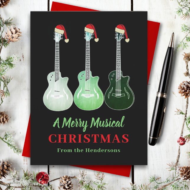 Cartão Postal De Festividades Feliz de guitarra de Natal Personalizada (Christmas guitar custom holiday card)