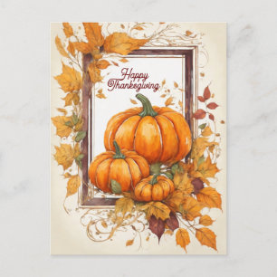 Cartão Postal De Festividades Feliz design de Ação de Graças com abóbora e folha