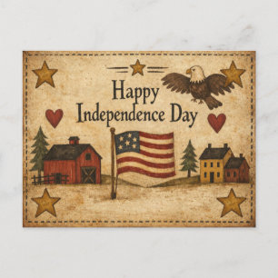 Cartão Postal De Festividades Feliz Dia da Independência Arte Popular Primitiva