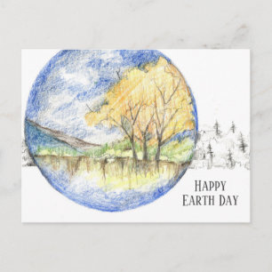 Cartão Postal De Festividades Feliz Dia da Terra Árvores de Falsa Acácia Paisage