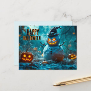 Cartão Postal De Festividades Feliz Dia das Bruxas com Mau Snowman, Abóbora