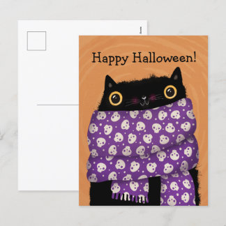 Cartão Postal De Festividades Feliz Dia das Bruxas de Gato Negro