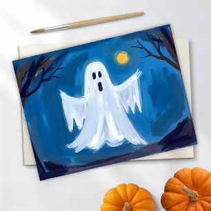 Cartão Postal De Festividades Feliz Dia das Bruxas Fantasma Assustador Aquarela