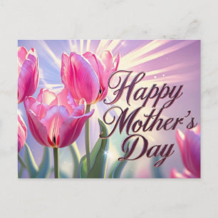 Cartão Postal De Festividades Feliz Dia das Mães Flores de Tulipa Rosa