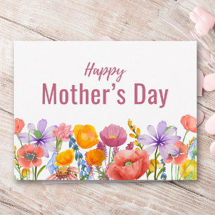 Cartão Postal De Festividades Feliz Dia das Mães Rosa Roxo Floral