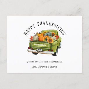 Cartão Postal De Festividades Feliz Dia de Ação de Graças da Rustic Truck Pumpki