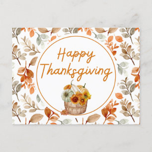Cartão Postal De Festividades Feliz Dia de Ação de Graças Outono Pumpkins e Sunf