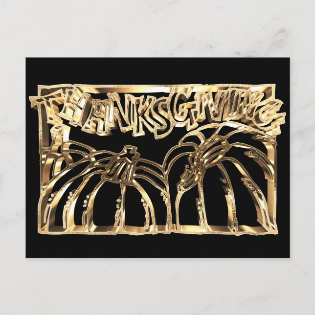 Cartão Postal De Festividades Feliz Dia de Ação de Graças Pumpkin Dourado com Ti (Frente)
