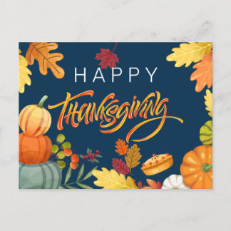 Cartão Postal De Festividades Feliz Dia de Ação de Graças Pumpkins, Berries e Fo