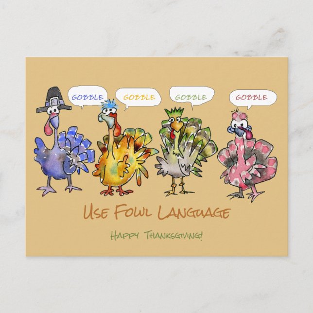 Cartão Postal De Festividades Feliz Dia de Ação de Graças, Turkeys FowLanguage (Frente)