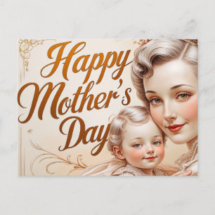 Cartão Postal De Festividades Feliz Dia de as mães Vintage Mãe e Criança
