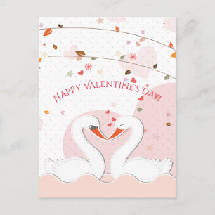 Cartão Postal De Festividades Feliz dia de os namorados Romântico Swans Hearts
