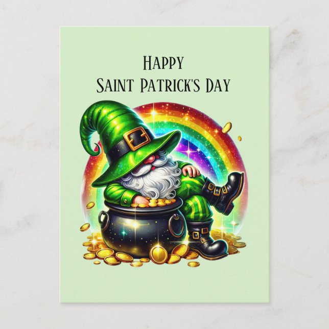 Cartão Postal De Festividades Feliz Dia de São Patrício gnomo  (Frente)