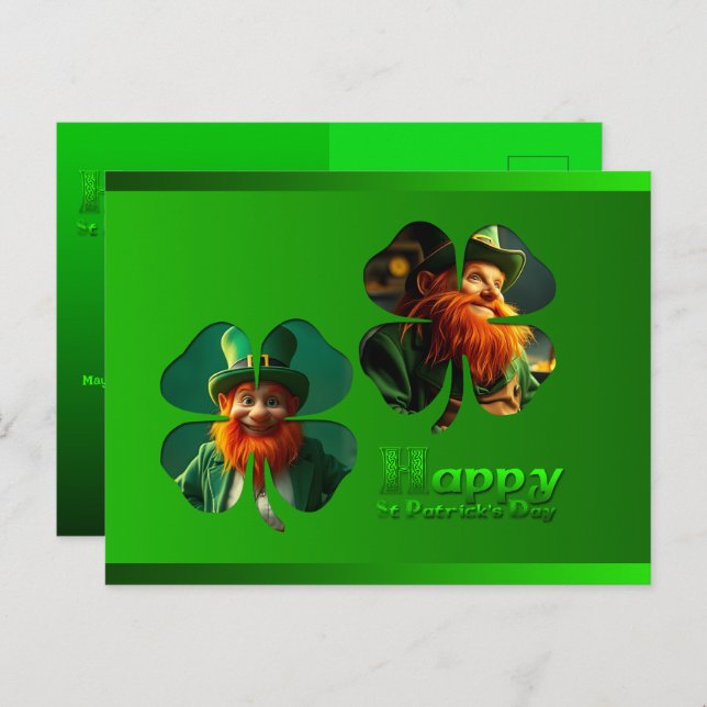 Cartão Postal De Festividades Feliz Dia de São Patrício Leprechaun Adicionar Fot (Frente/Verso)