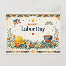 Cartão Postal De Festividades Feliz Dia do Trabalhador Patriótico Americano