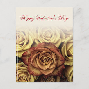 Cartão Postal De Festividades Feliz dia dos namorados com buquê de rosas amarela