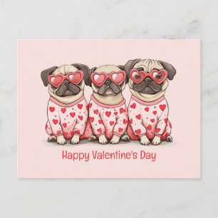 Cartão Postal De Festividades Feliz Dia dos Namorados Pug Dogs