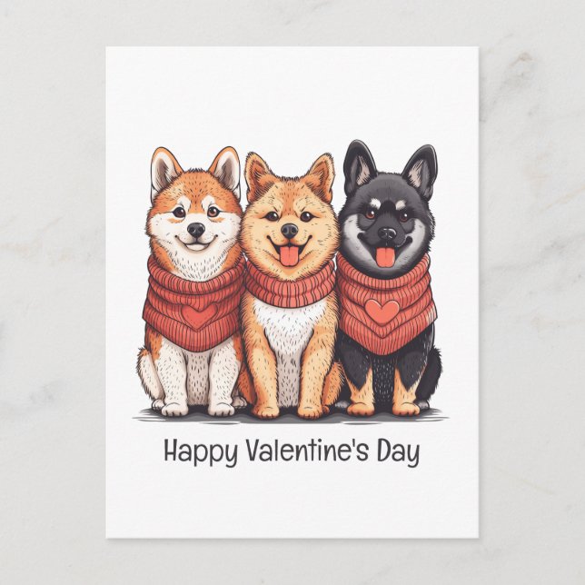 Cartão Postal De Festividades Feliz Dia dos Namorados Shiba Inu Cães (Frente)