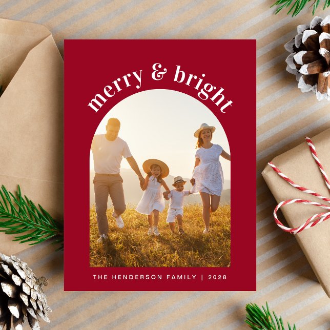 Cartão Postal De Festividades Feliz E Arco Brilhante Foto Vermelha Natal (Share the love and warmth of the season with your personalized photo Christmas card)