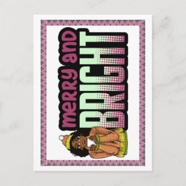 Cartão Postal De Festividades Feliz e Bright Black Girl Melanin Sista Natal