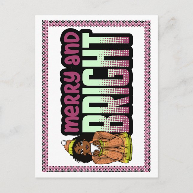 Cartão Postal De Festividades Feliz e Bright Black Girl Melanin Sista Natal (Frente)