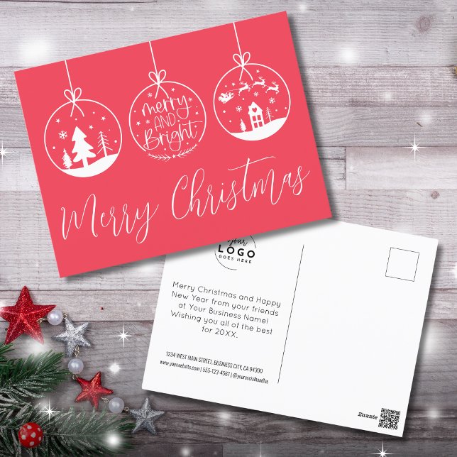 Cartão Postal De Festividades Feliz E Bright Red Christmas Business (Merry Bright Red Christmas Ornaments Business Holiday Postcard )