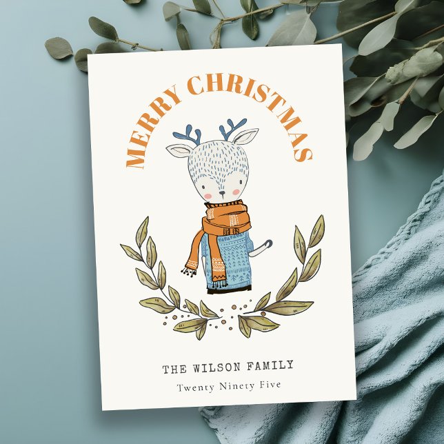 Cartão Postal De Festividades Feliz e Feliz Suéter Leafy Reindey Natal (Criador carregado)
