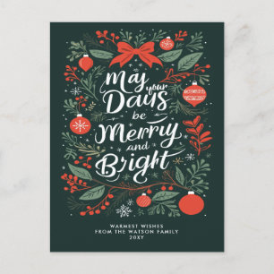 Cartão Postal De Festividades Feliz e Natal Verde Brilhante