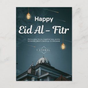 Cartão Postal De Festividades Feliz Eid Al Fitr Mesquita Lanterna Arte Noturna