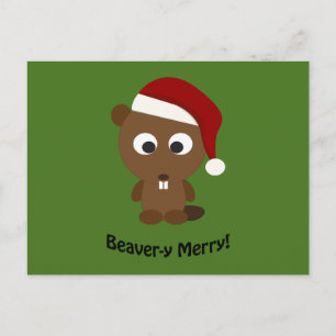 Cartão Postal De Festividades Feliz engraçada do castor! Papais noeis Beaver