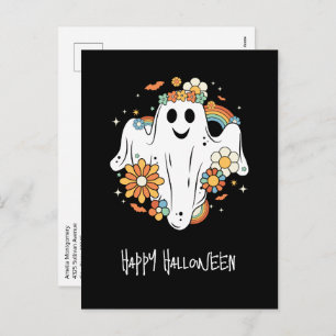 Cartão Postal De Festividades Feliz Fantasma Retro Hippie Vibe Halloween