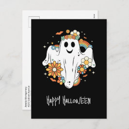 Cartão Postal De Festividades Feliz Fantasma Retro Hippie Vibe Halloween