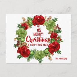 Cartão Postal De Festividades Feliz Feliz ano novo de Natal Wreath White