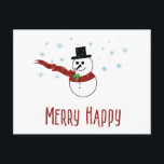 Cartão Postal De Festividades Feliz Feliz Snowman com Texto Personalizado Red Sc<br><div class="desc">Neve alegre num lenço vermelho cintilante deseja a Feliz receptora Happy. Seu texto personalizado e assinatura no verso.</div>