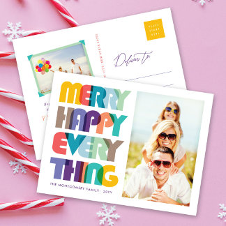 Cartão Postal De Festividades Feliz Feliz Tudo Foto Colorida Da Tipografia