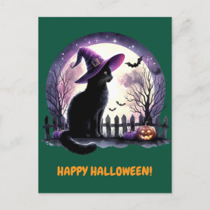 Cartão Postal De Festividades Feliz Feriado do Dia das Bruxas de Gato Negro e Ba