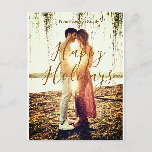 Cartão Postal De Festividades Feliz feriado marrom adicionar casal nome da foto  (Frente)
