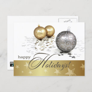 Cartão Postal De Festividades Feliz Férias. Dourado e Silver Baubles
