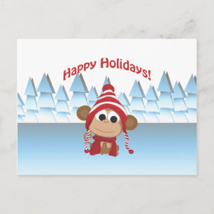 Cartão Postal De Festividades Feliz Férias! Macaco de inverno