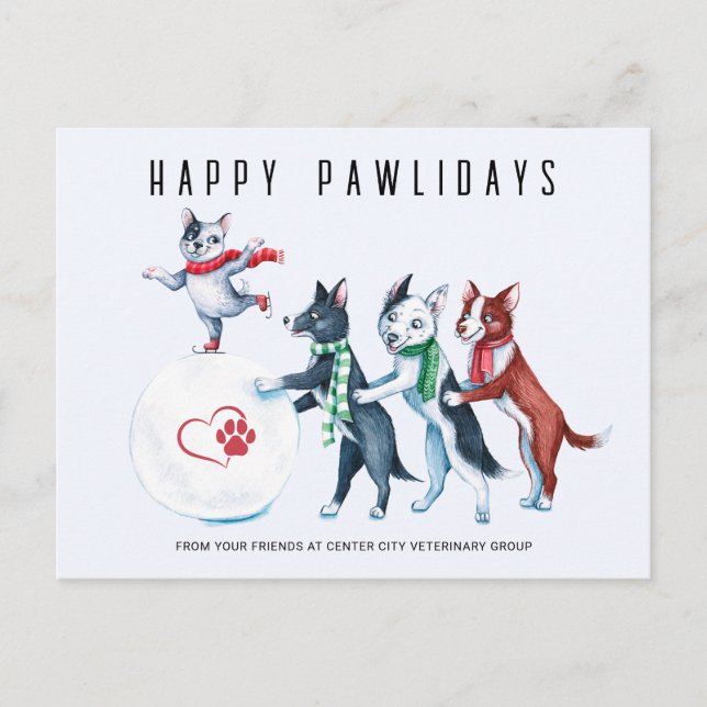 Cartão Postal De Festividades Feliz Férias Pawlidays Veterinário (Frente)