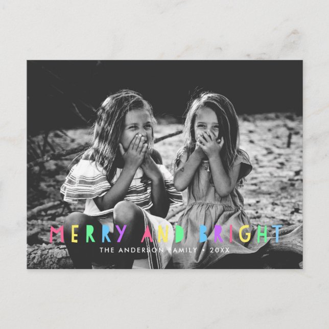 Cartão Postal De Festividades Feliz festiva e Solteiro brilhante Foto de Natal (Frente)