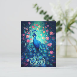 Cartão Postal De Festividades Feliz Festival Diwali de Luzes Peacock