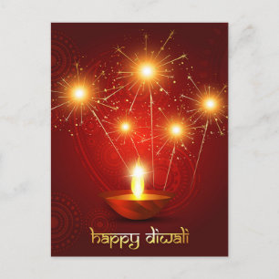 Cartão Postal De Festividades Feliz Festival Diwali Diya de Fogo Leve