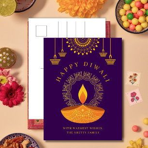 Cartão Postal De Festividades Feliz Festival Hindu Diwali de Púrpura Leve