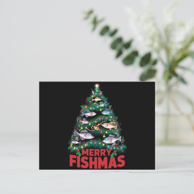 Cartão Postal De Festividades Feliz Fishmas Árvores de Natal Luzes de Natal Pesc (Em pé/Frente)