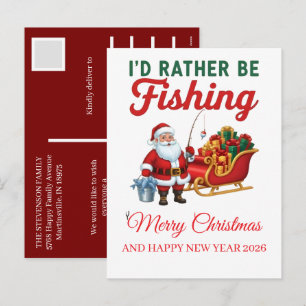 Cartão Postal De Festividades Feliz Fishmas Papai Noel Engraçado Foto de Férias 