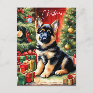 Cartão Postal De Festividades Feliz German shepherd de Natal
