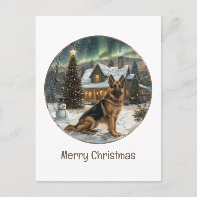 Cartão Postal De Festividades Feliz German shepherd de Natal (Frente)